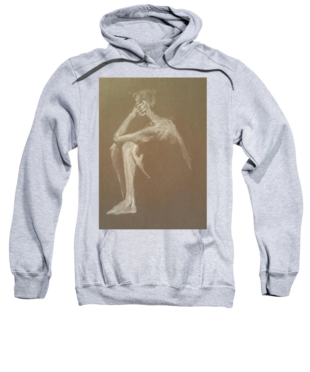 Figure Drawing Sweatshirt featuring the drawing Kroki 2015 06 18_9 Figure Drawing White Chalk by Marica Ohlsson