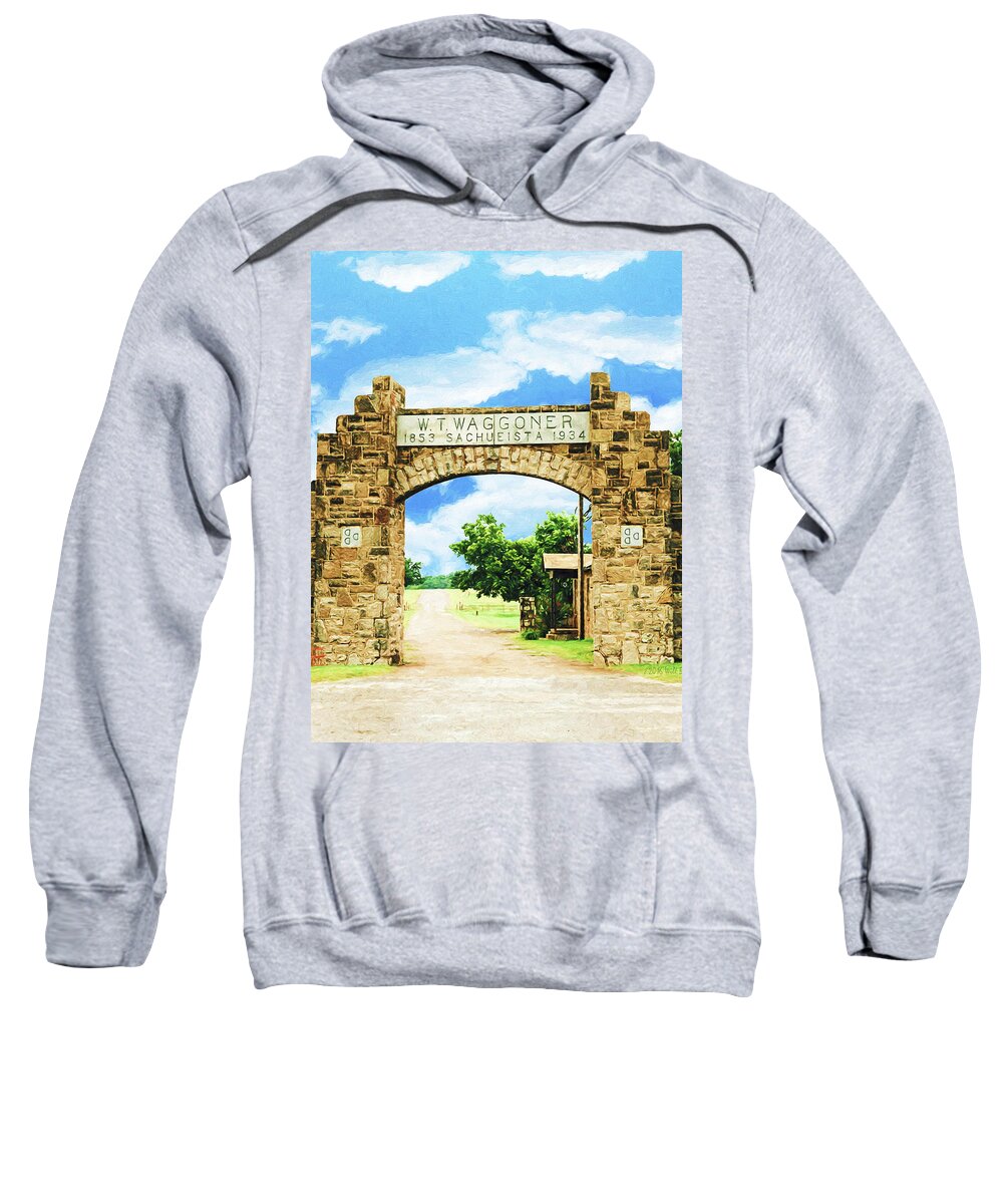 Texas Sweatshirt featuring the painting La Puerta Principal - Main Gate, Nbr 1J by Will Barger