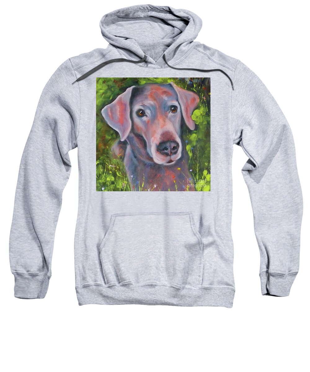 Lab Sweatshirt featuring the painting Lab in the Grass by Susan A Becker