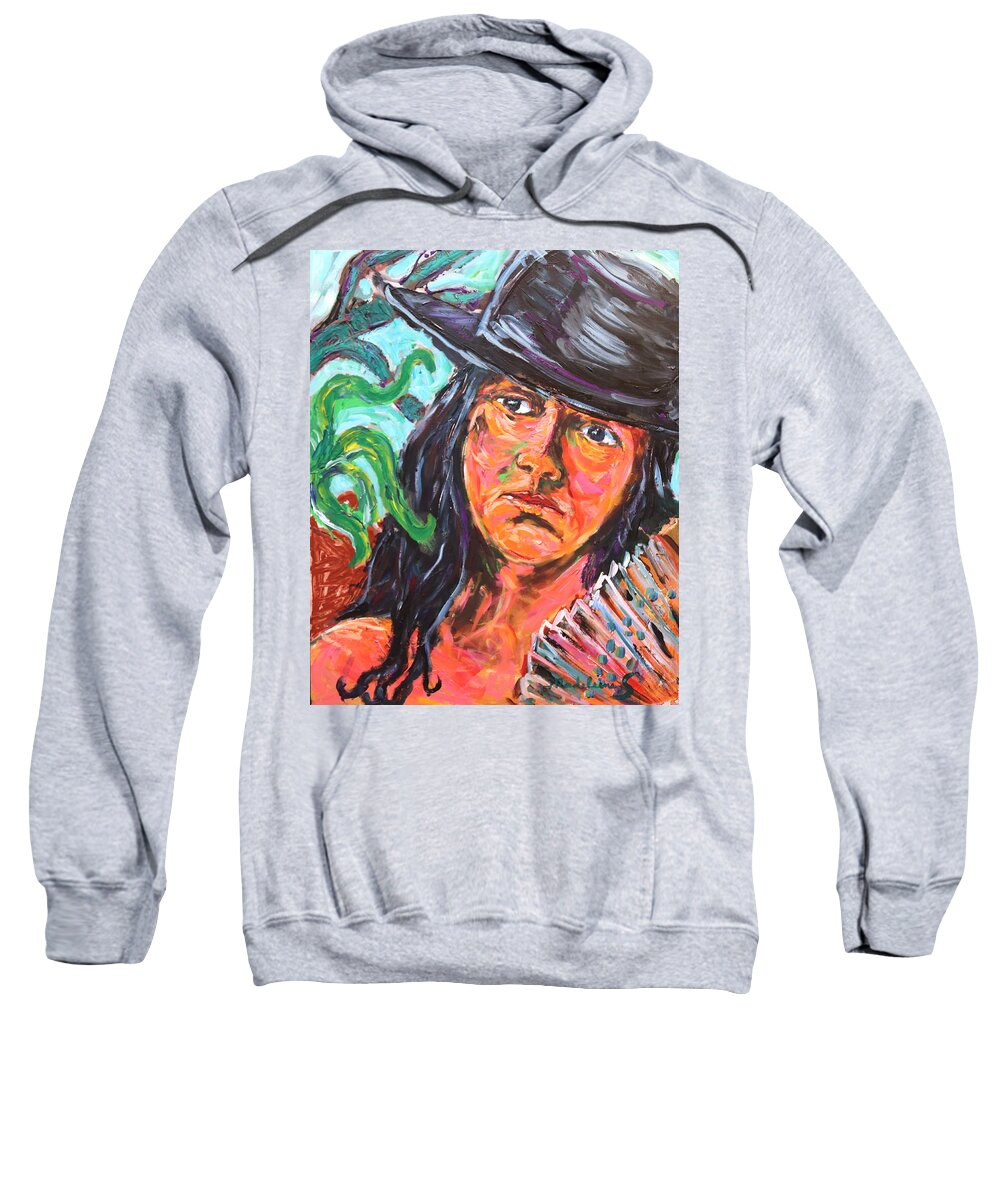 Portrait Sweatshirt featuring the painting Lady in black hat by Madeleine Shulman