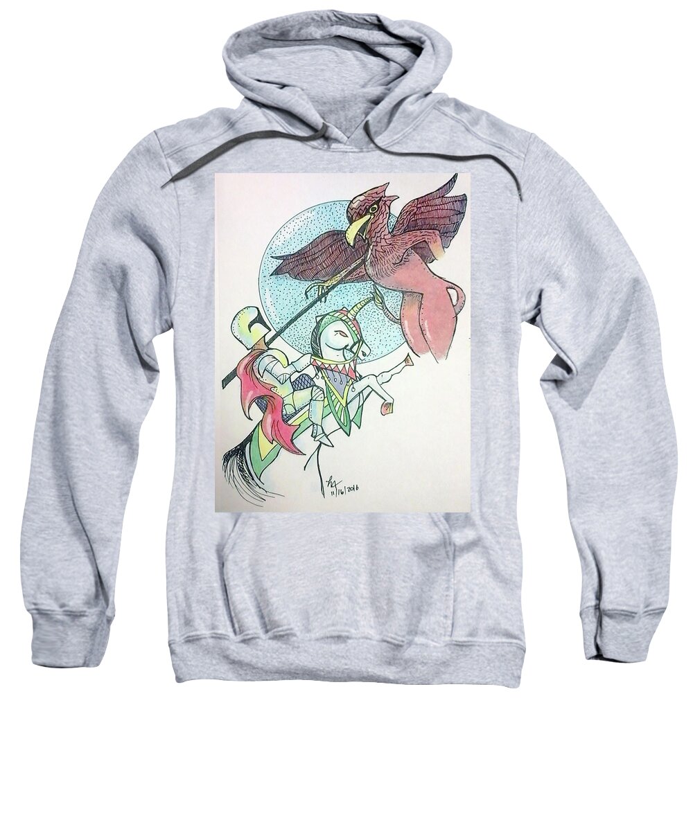 Art Sweatshirt featuring the drawing Lancelot and Griffin by Loretta Nash