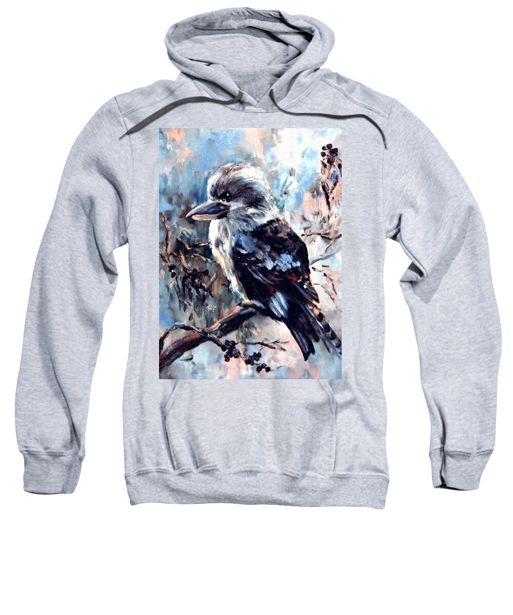 Kookaburra. Bird Sweatshirt featuring the painting Laughing kookaburra by Ryn Shell