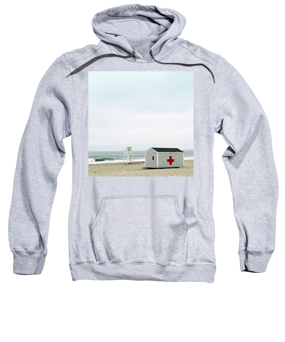 Minimalist Art Style Sweatshirt featuring the photograph Lifeguard Chair and First Aid Station by Brooke T Ryan
