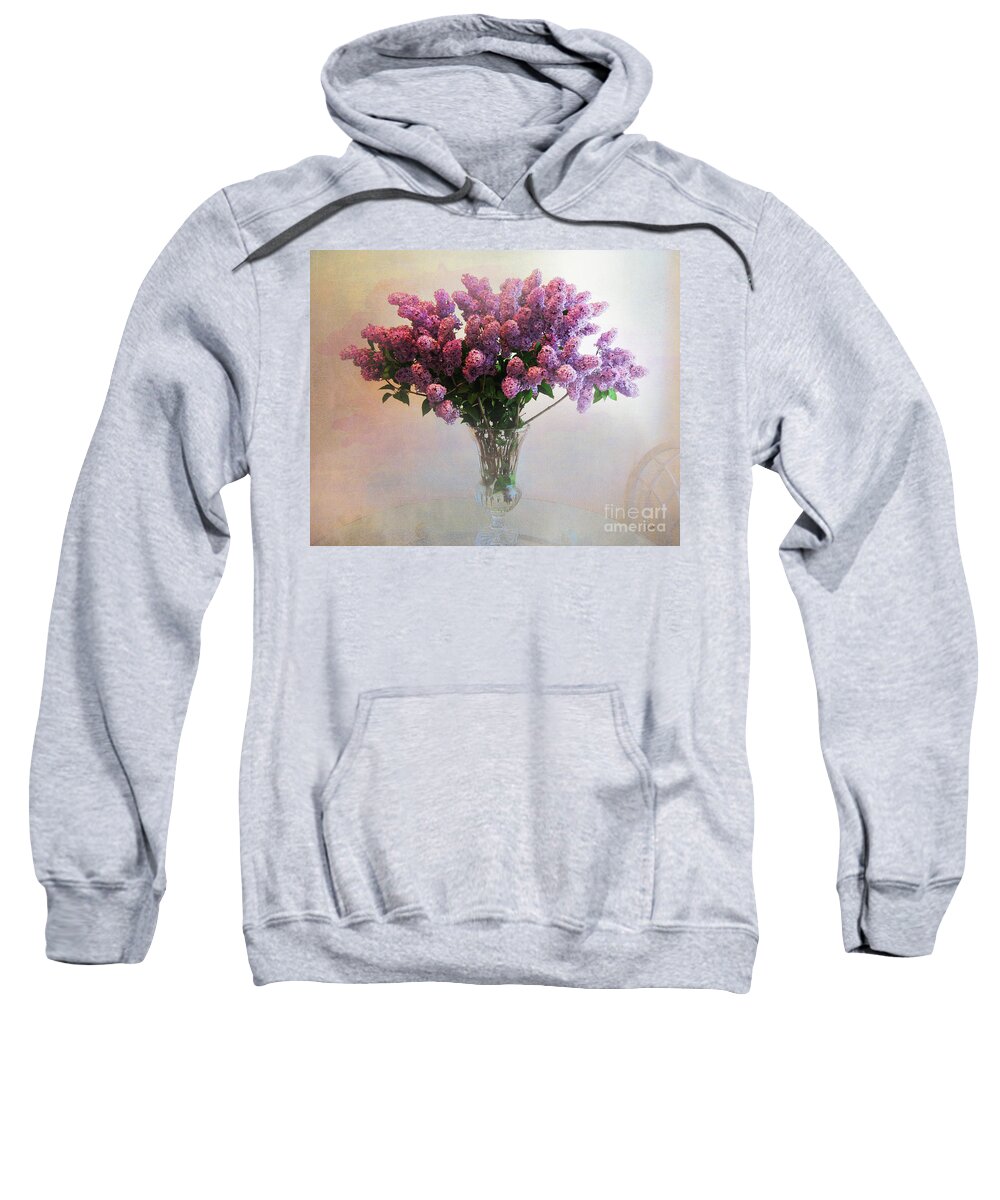 Lilac Sweatshirt featuring the photograph Lilac Vase On Table by Peter Awax