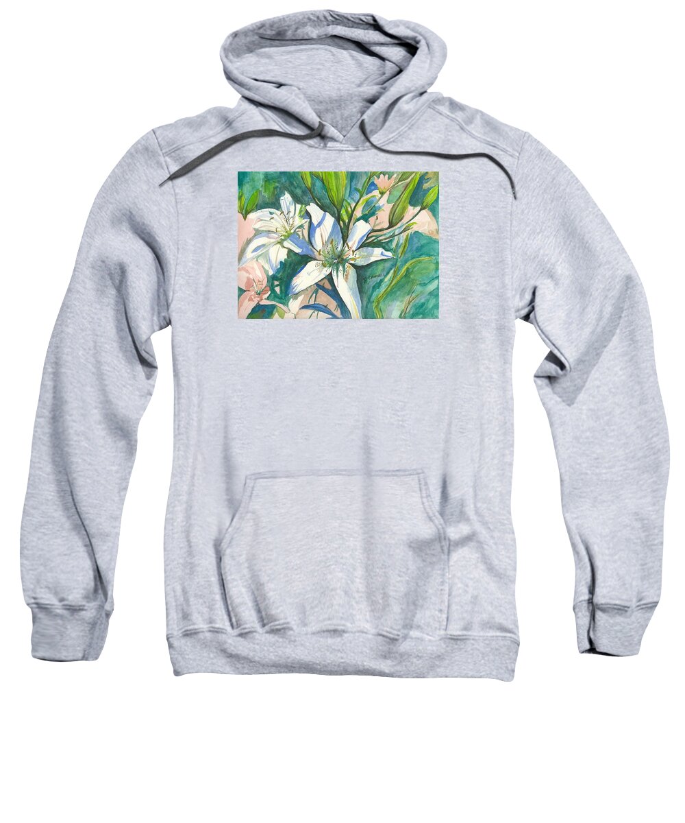 Two Sweatshirt featuring the painting Lillies two by Darren Cannell