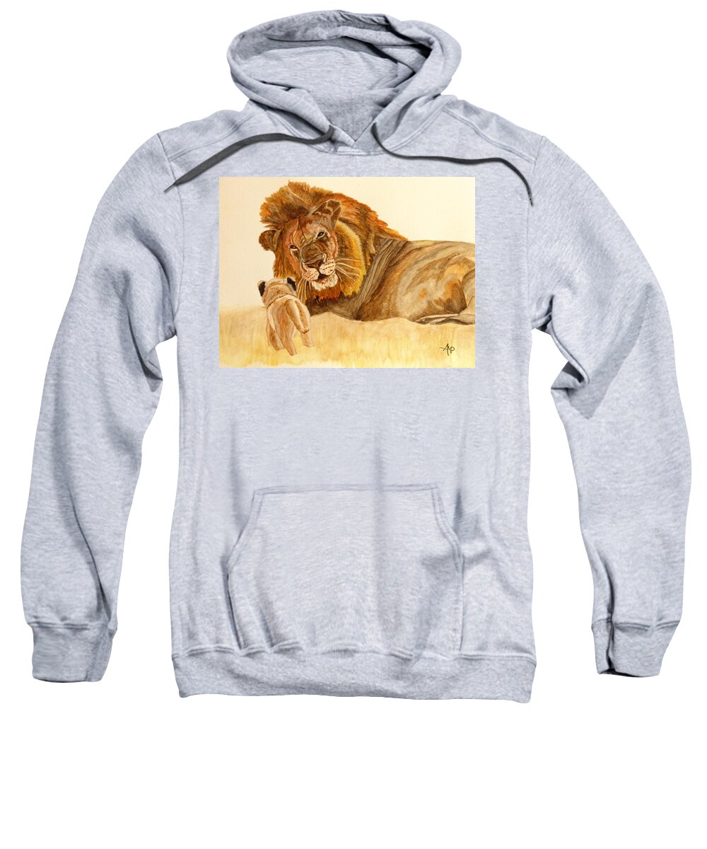 Lion Sweatshirt featuring the painting Lion Watercolor by Angeles M Pomata