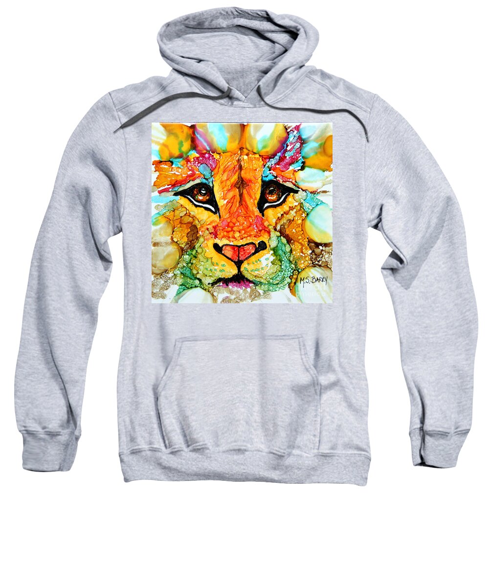 Lion's Head Sweatshirt featuring the painting Lion's Head Gold by Maria Barry
