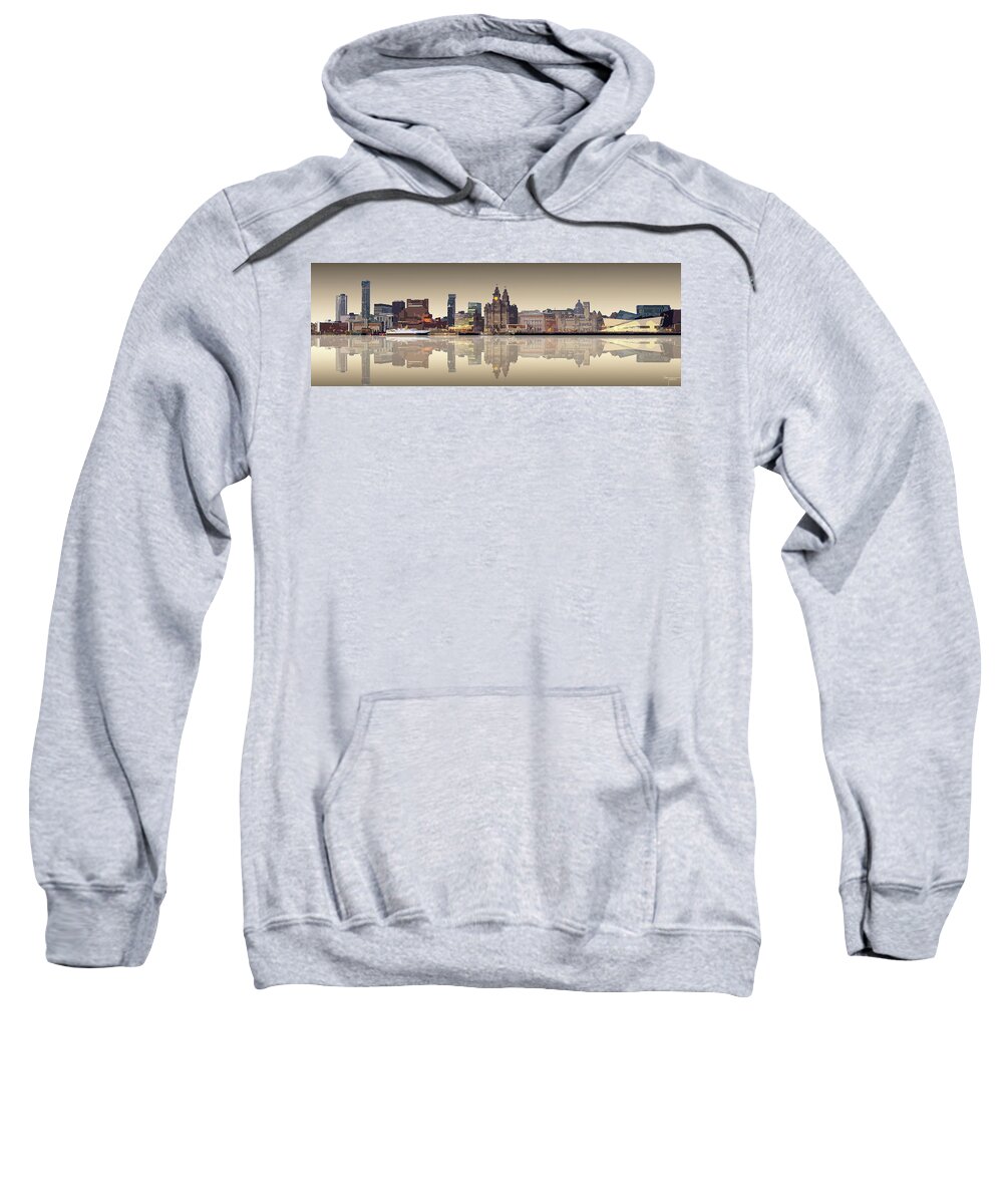 Liverpool Quayside Reflection Arty Sweatshirt featuring the digital art Liverpool Quayside Reflection Arty by Joe Tamassy