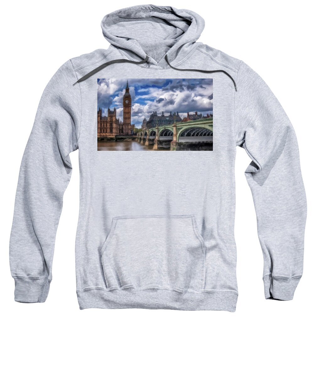 London Sweatshirt featuring the painting London Big Ben by David Dehner