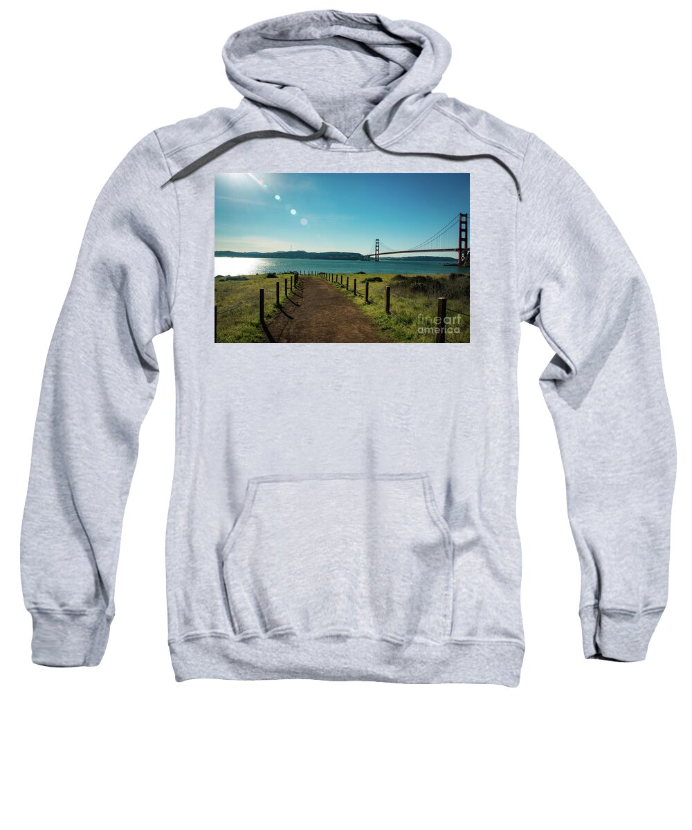 Bridge Sweatshirt featuring the photograph Lonely path with the golden gate bridge in the background by Amanda Mohler