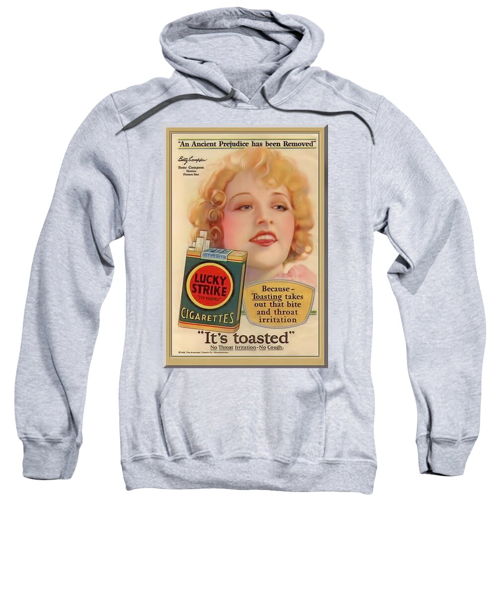 1929 Lucky Strike Poster Staley Art Add Advertisement Magazine Vintage Roaring 20s Cigarettes Smoking Tobacco Toasted Pack Sweatshirt featuring the digital art Lucky Strike Poster by Chuck Staley