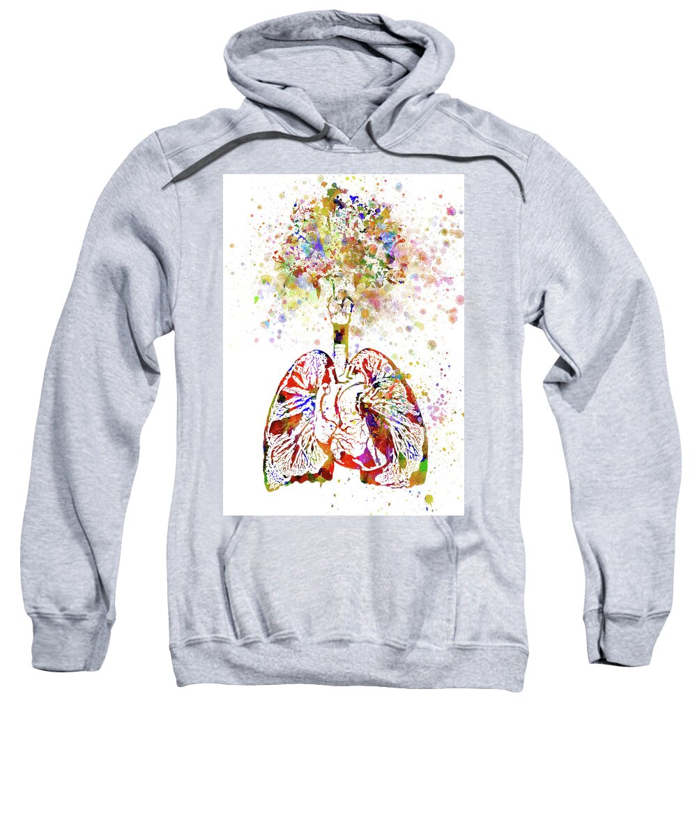 Lungs Art Sweatshirt featuring the mixed media Lungs with Flowers by Ann Leech