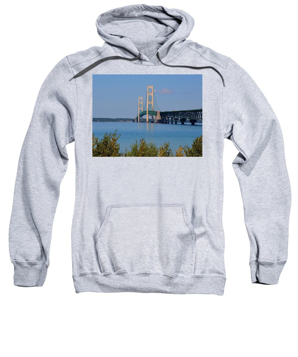 Michigan Sweatshirt featuring the photograph Mackinac Bridge on a Sunny Afternoon by Keith Stokes