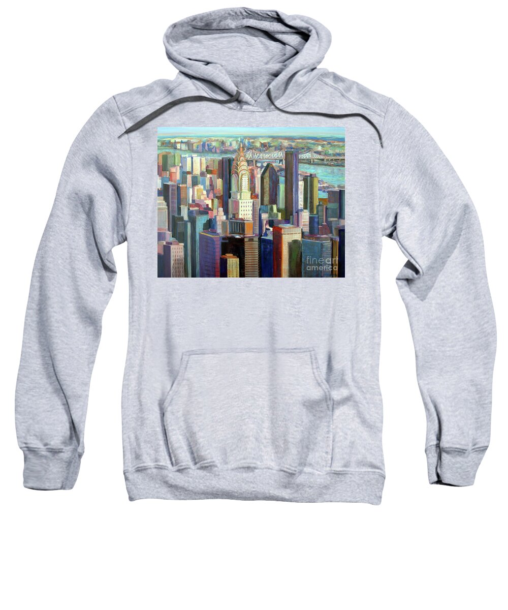Manhattan Sweatshirt featuring the painting Manhattan Skyline, New York City by Pamela Parsons