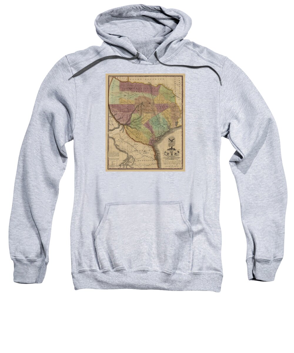 Texas Sweatshirt featuring the digital art Map of Texas with Parts of Adjoining States by Stephen F. Austin, 1837 by Texas Map Store