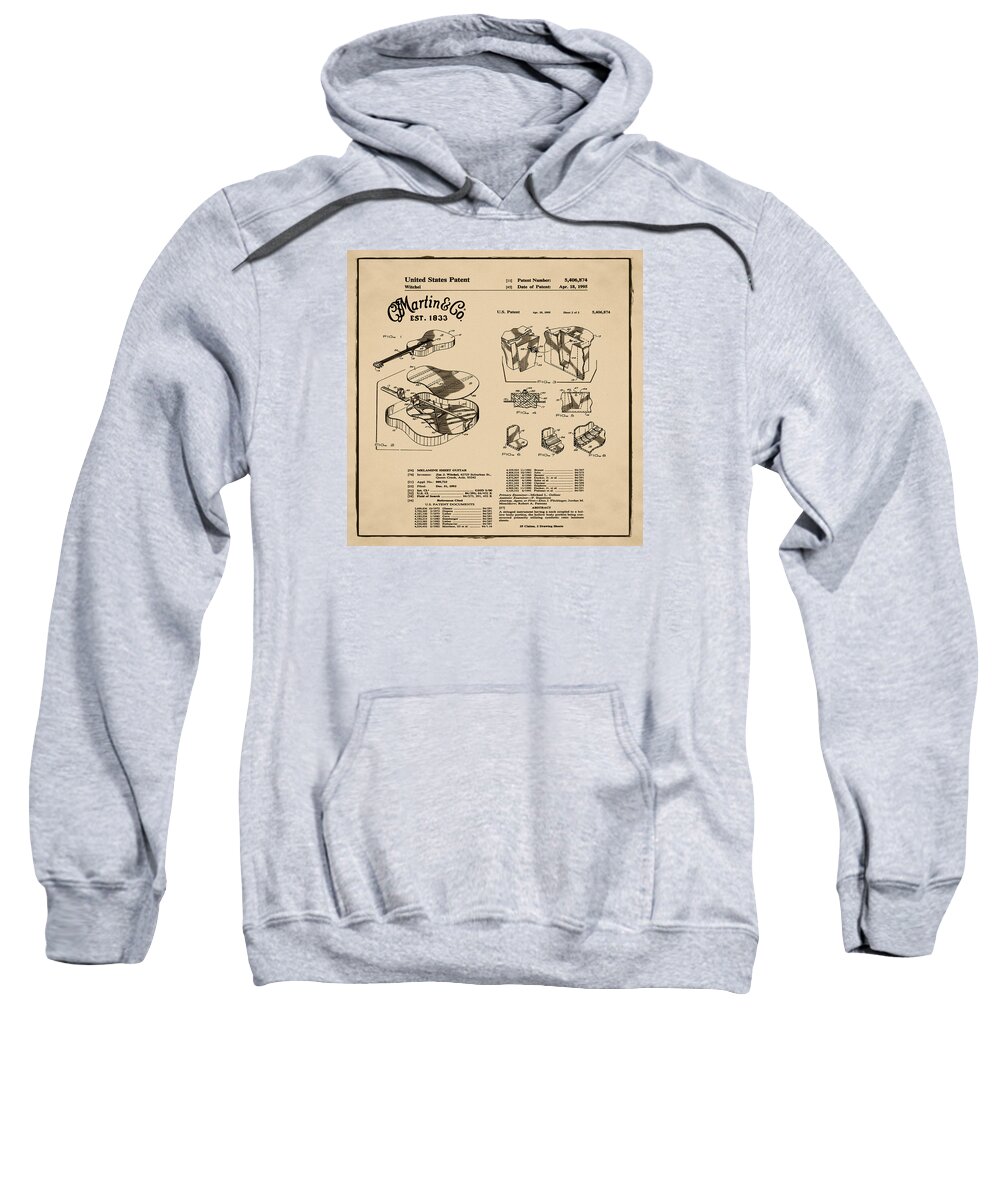 Gibson Sweatshirt featuring the photograph Martin Guitar Patent DX1 1995 Sepia by Bill Cannon
