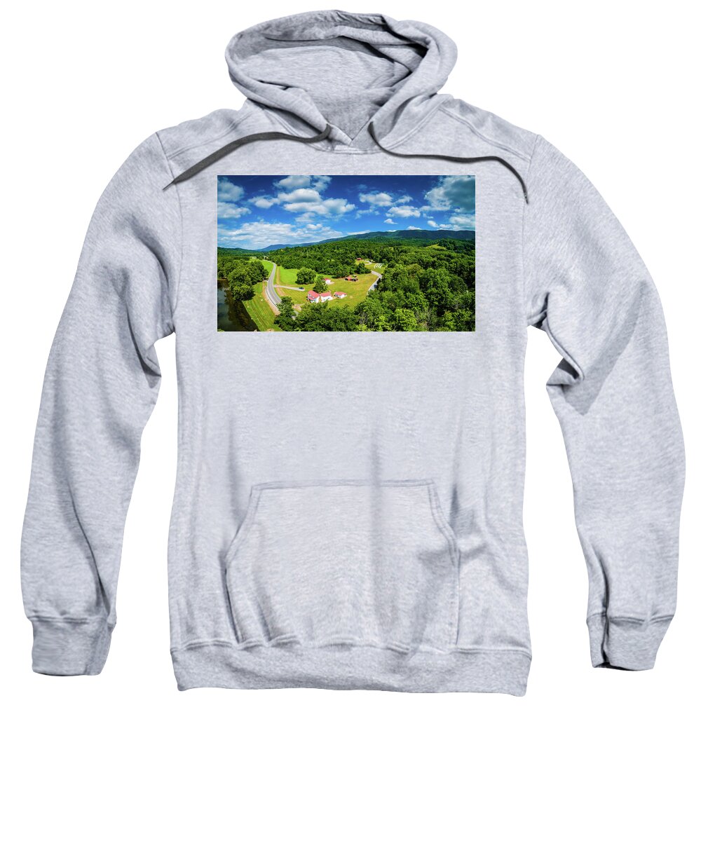 Aerial Sweatshirt featuring the photograph McGhee Farm Panoramic by Joe Shrader