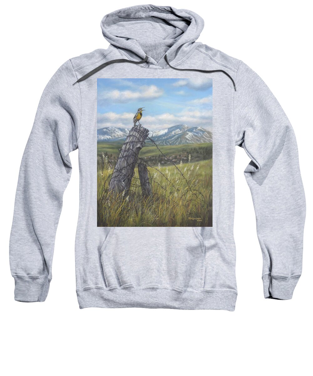 Meadowlark Sweatshirt featuring the painting Meadowlark Serenade by Kim Lockman