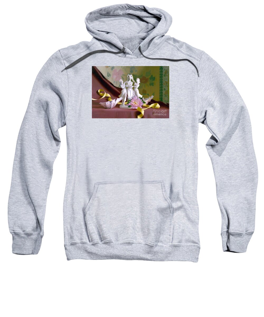 Three Graces Sweatshirt featuring the painting Merit of Elegance by Candace Lovely