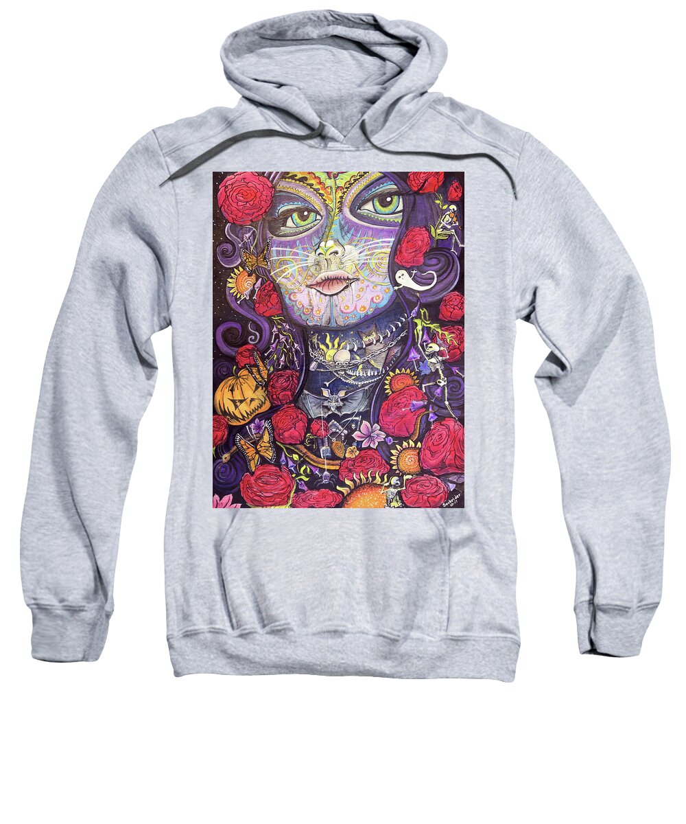 Halloween Sweatshirt featuring the painting Mia De Los Muertos by David Sockrider