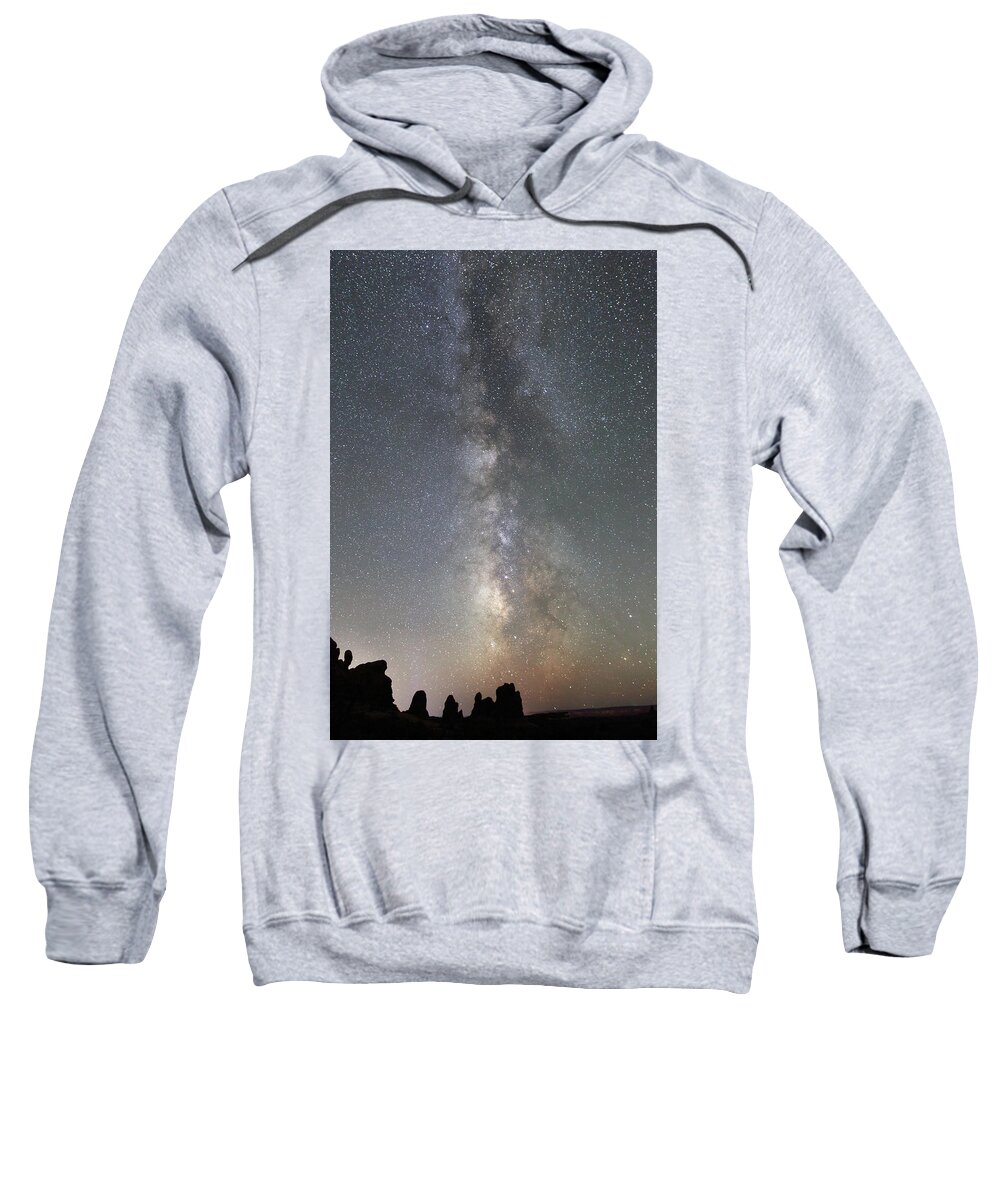Milky Way Sweatshirt featuring the photograph Milky Way over Arches NP Two by Jean Clark