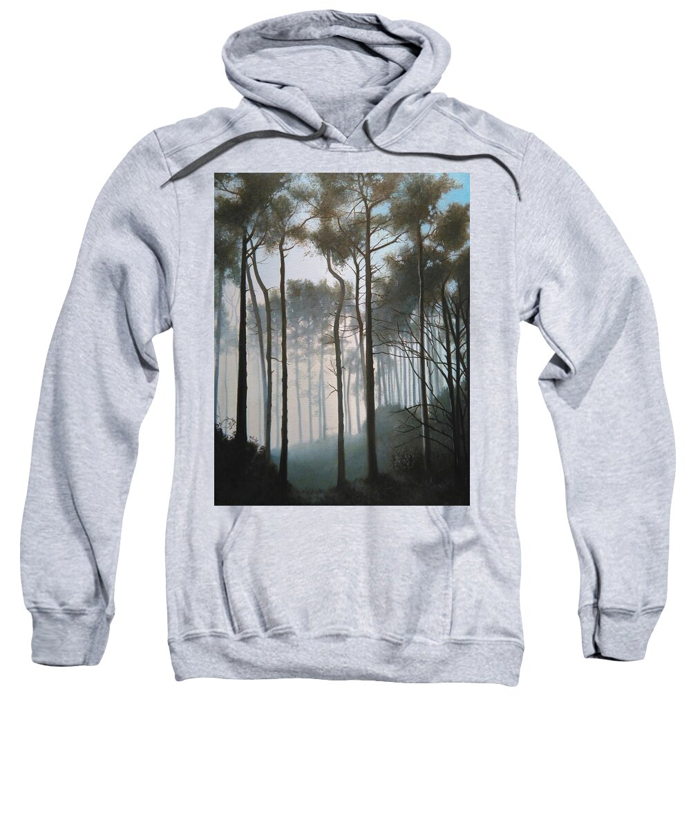 Trees Sweatshirt featuring the painting Misty Morning Walk by Caroline Philp