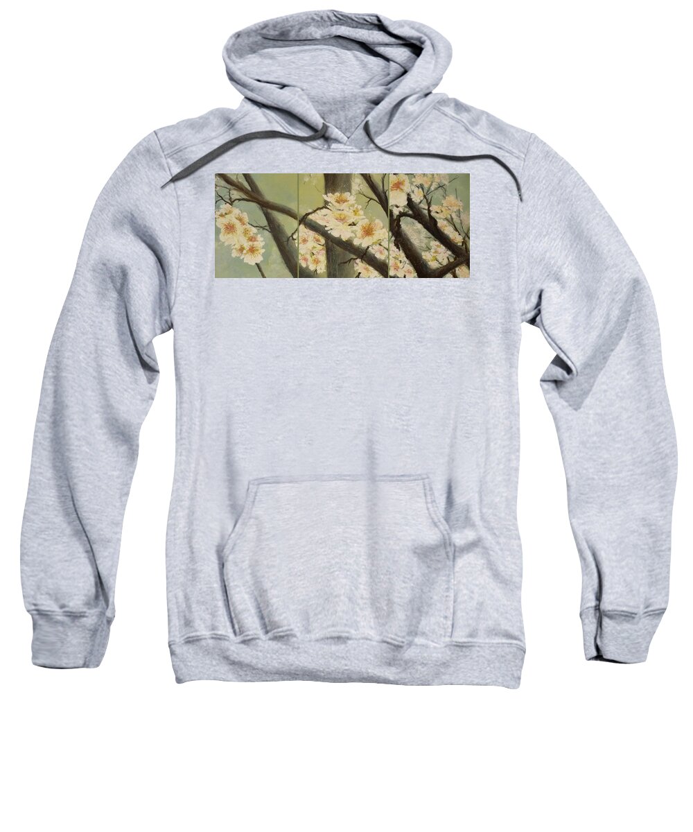 Blossom Sweatshirt featuring the painting MistyMorningBlossom Tryptic by Lizzy Forrester