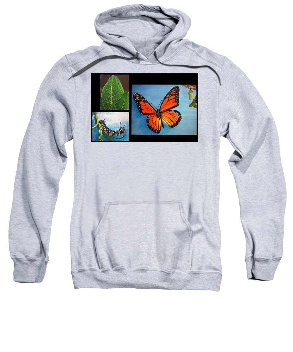 Triptych Sweatshirt featuring the painting Monarch Transformation by Vivian Casey Fine Art