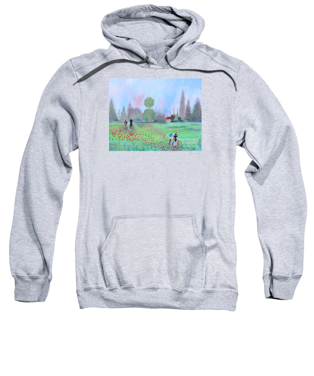 Monet Sweatshirt featuring the painting Monet's Field of Poppies by Stacey Zimmerman