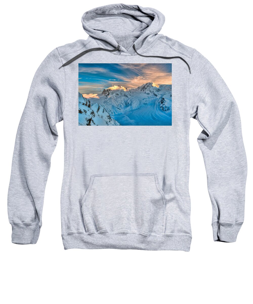 Brenda Jacobs Fine Art Sweatshirt featuring the photograph Monte Rosa and Liksam Mountains with Glaciers by Brenda Jacobs