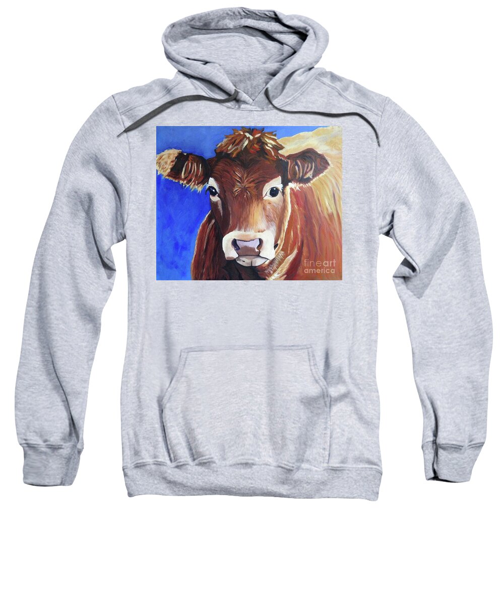 Cow Sweatshirt featuring the painting Moo by Jennefer Chaudhry