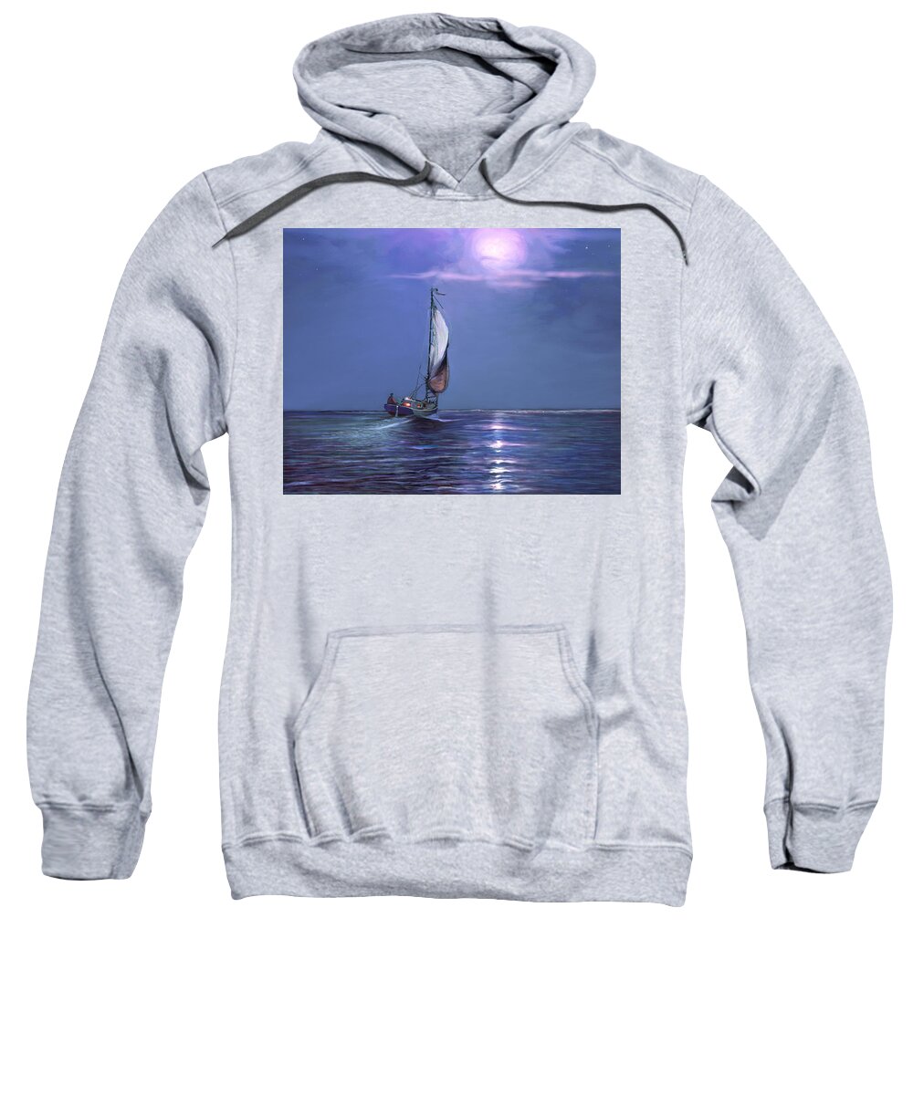 Sailing Sweatshirt featuring the painting Moonlight Sailing by David Van Hulst