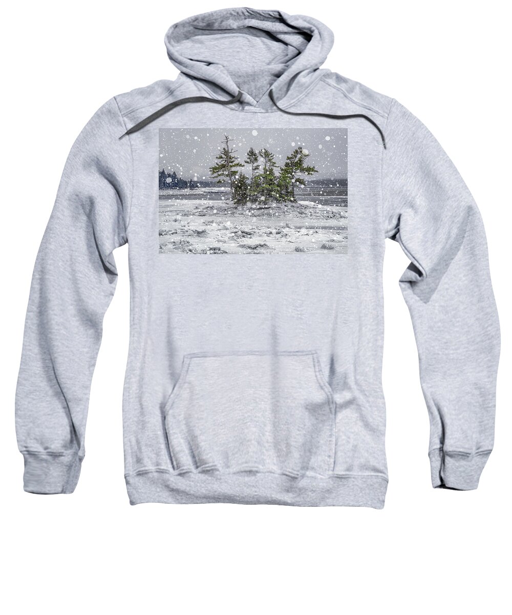 Snow Sweatshirt featuring the photograph Mount Desert Narrows Snowscape by Marty Saccone