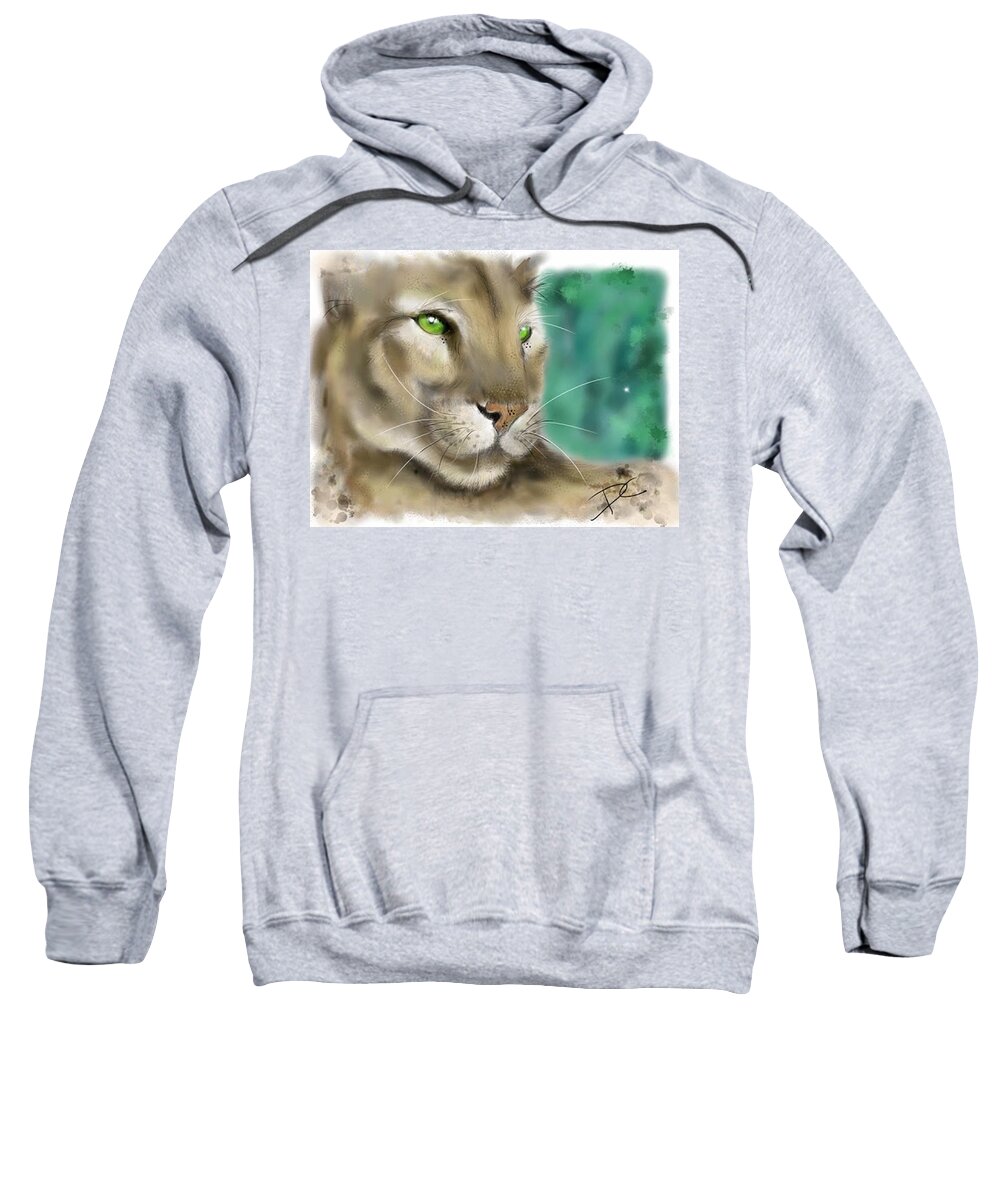 Cougar Sweatshirt featuring the digital art Mountain Lion by Darren Cannell