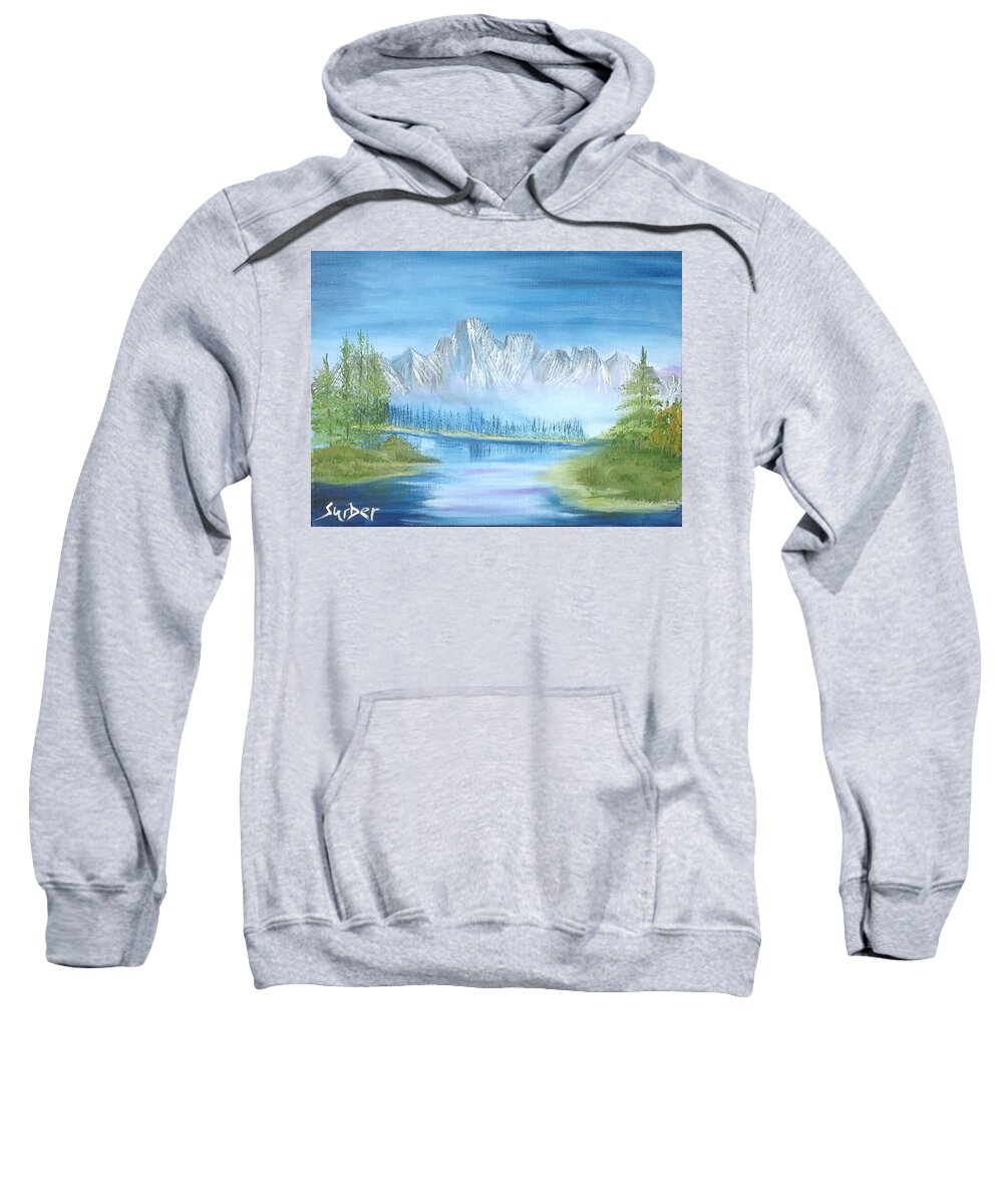 Mountains Sweatshirt featuring the painting Mountain Mist by Suzanne Surber