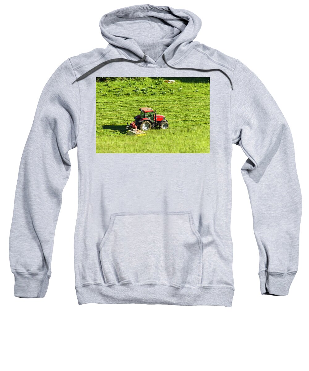 Agricultural Landscape Sweatshirt featuring the photograph Mowing hay # I by Paul MAURICE