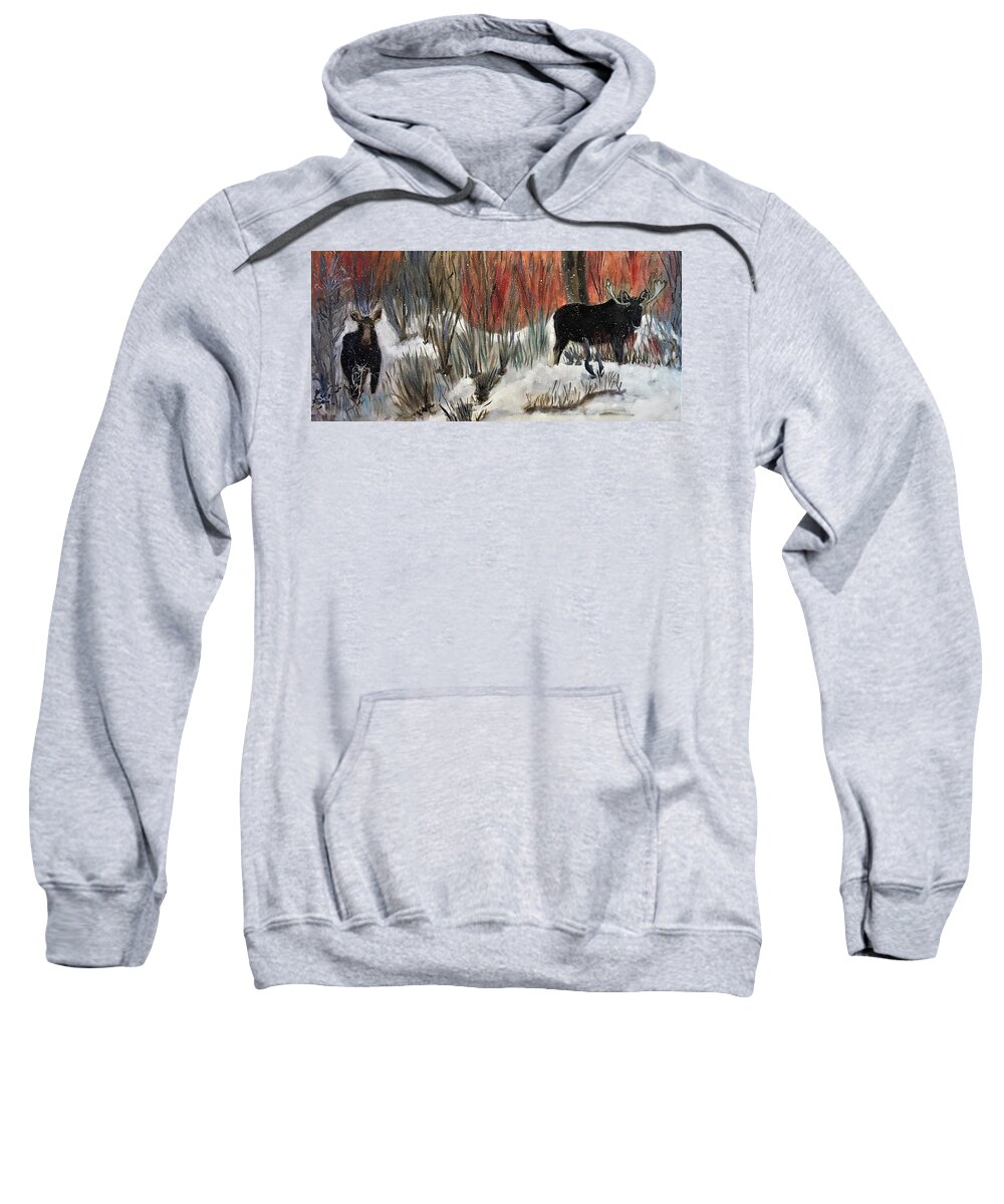 Moose Sweatshirt featuring the painting Mr and Mrs Moose by Julie Wittwer