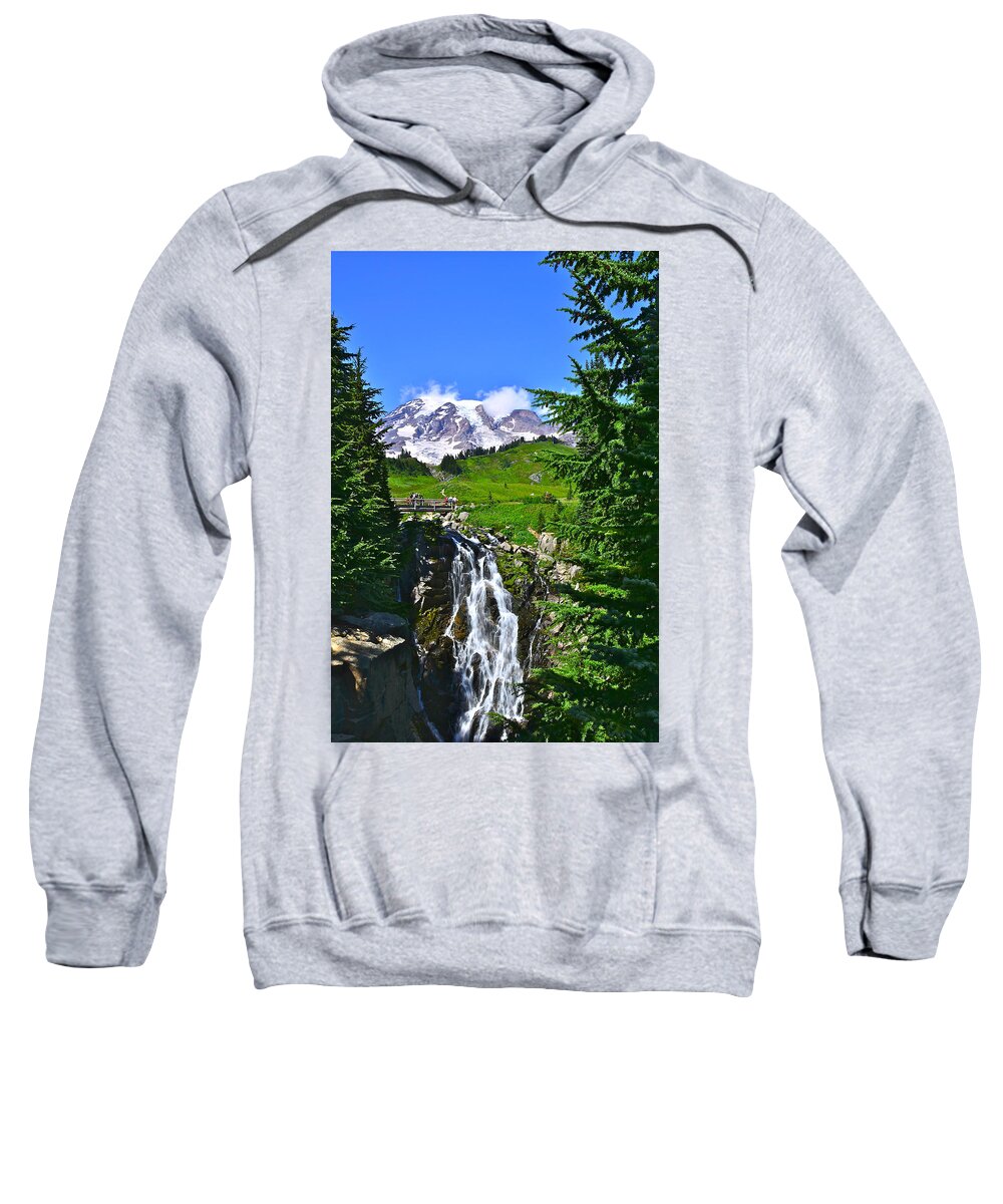 Mt. Rainier National Park Sweatshirt featuring the photograph Mt. Rainier from Myrtle Falls by Don Mercer