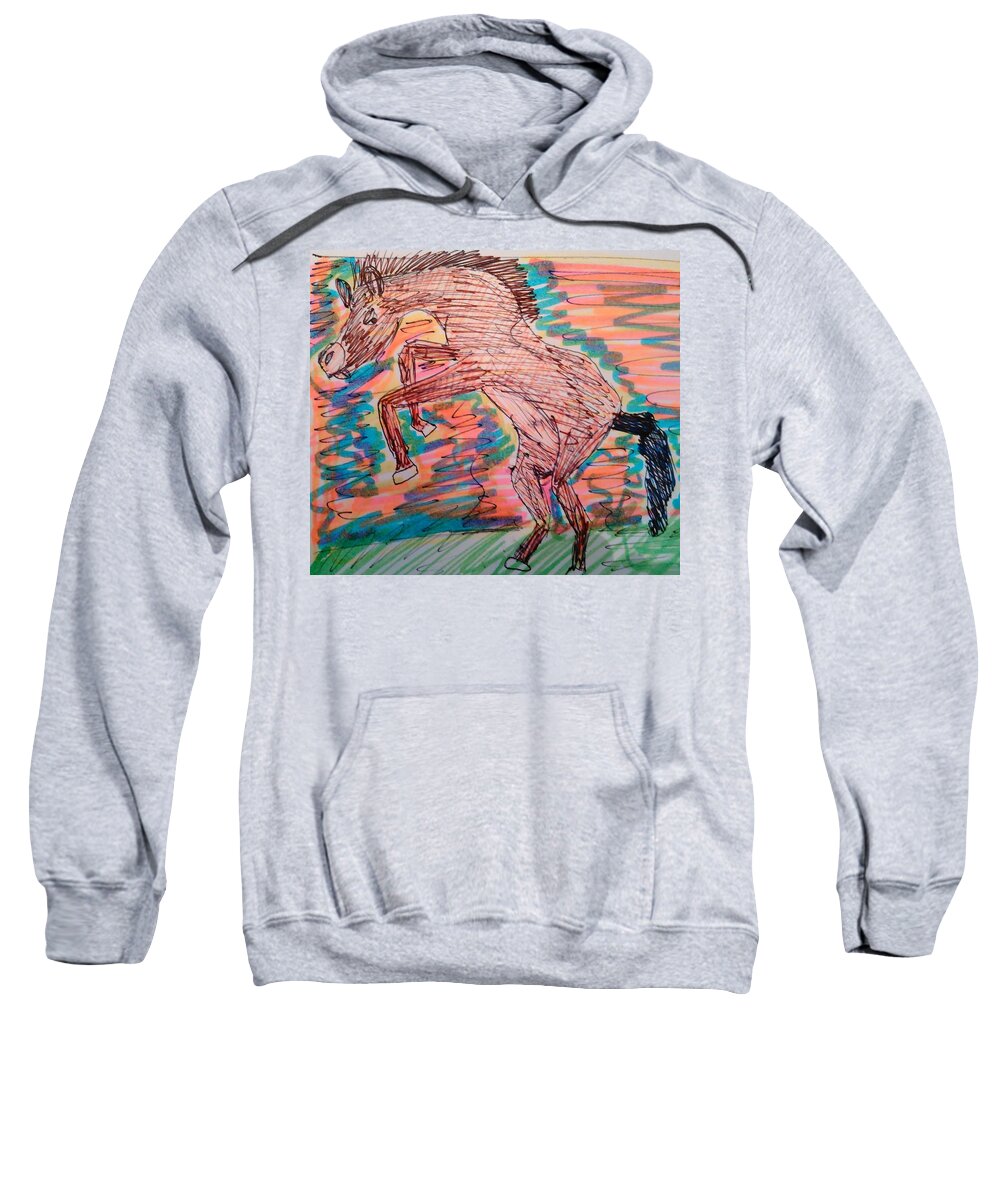 Horse Sweatshirt featuring the mixed media Mustang by Andrew Blitman