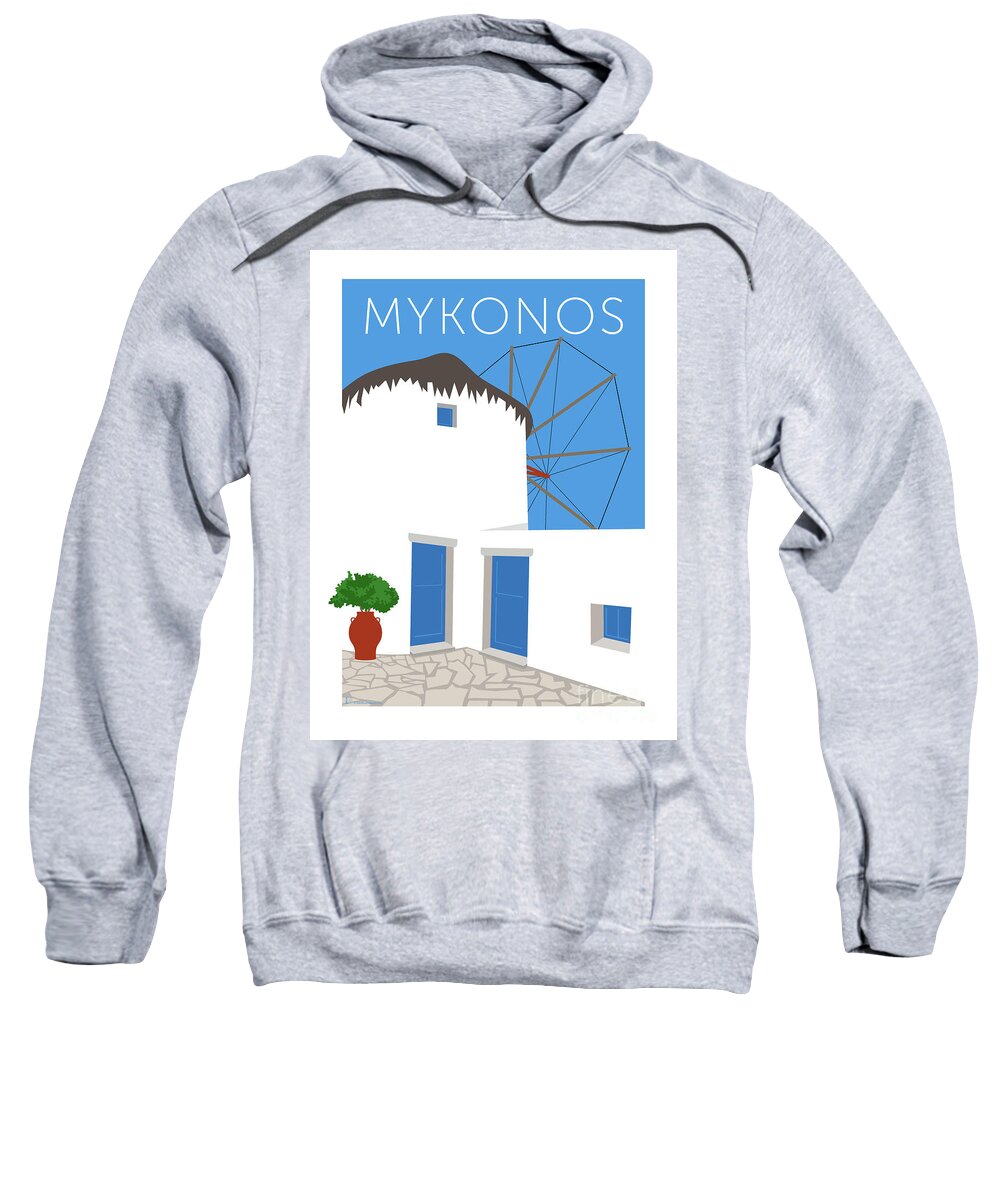 Mykonos Sweatshirt featuring the digital art MYKONOS Windmill - Blue by Sam Brennan