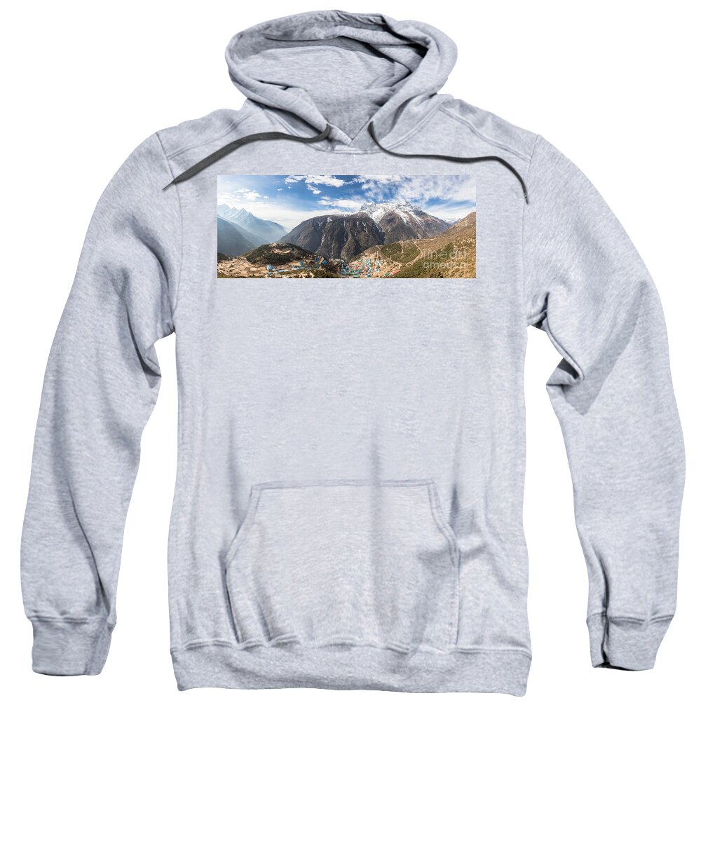 Everest Base Camp Sweatshirt featuring the photograph Namche Bazar Panorama by Didier Marti