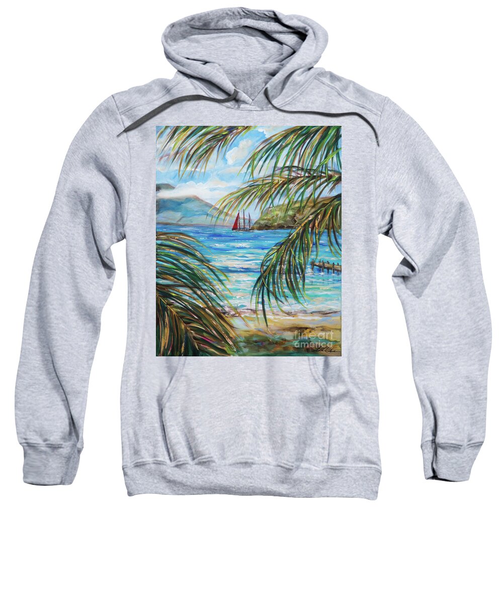 #tropical Sweatshirt featuring the painting Nevis in the Distance by Linda Olsen