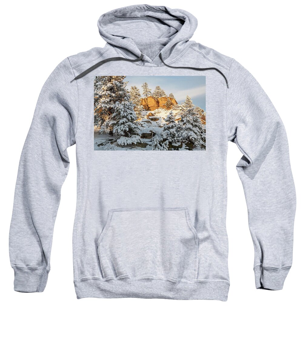 Rimrocks Sweatshirt featuring the photograph New Snow on the Rims by Jack Bell