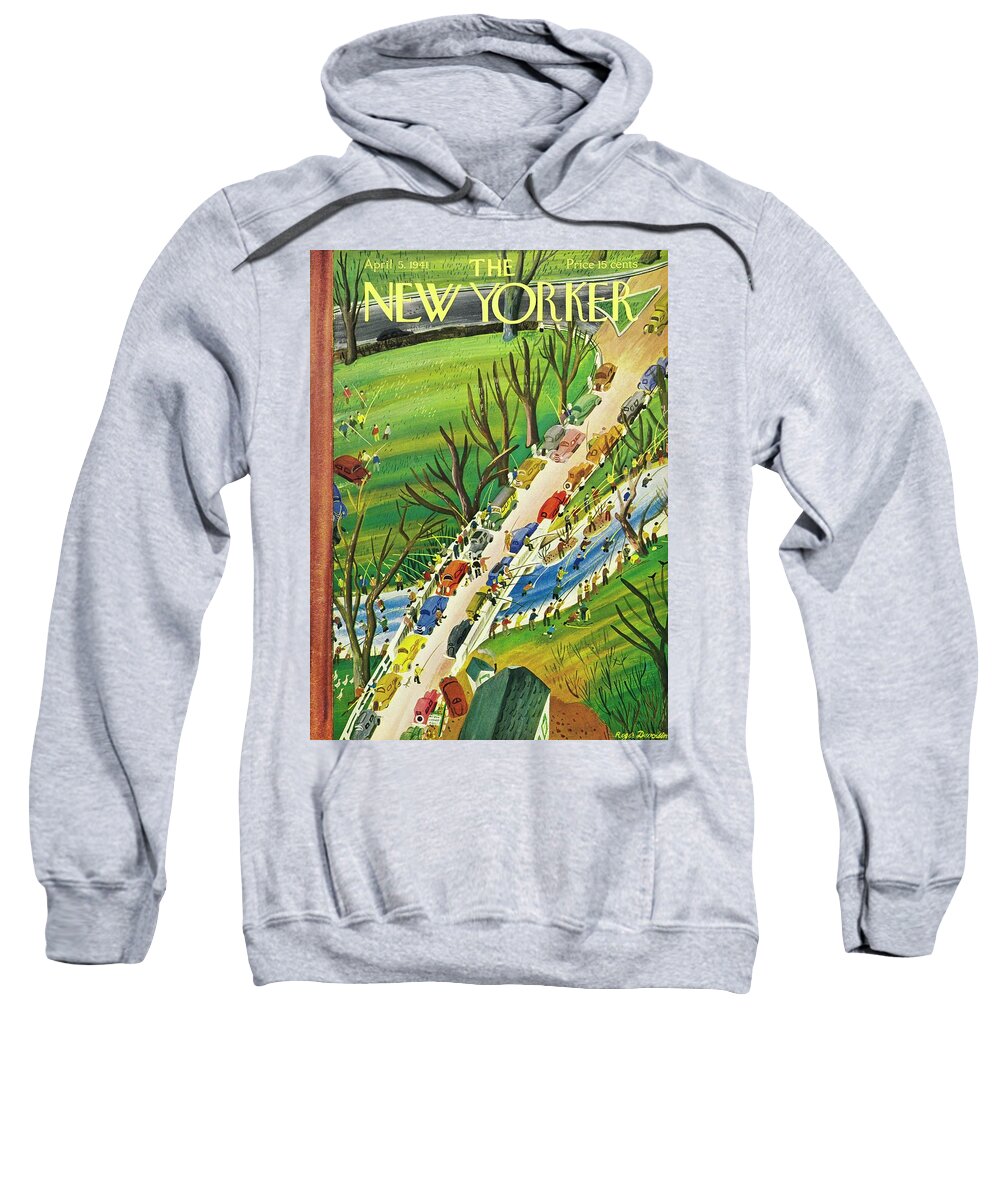 Fishermen Sweatshirt featuring the painting New Yorker April 5 1941 by Roger Duvoisin