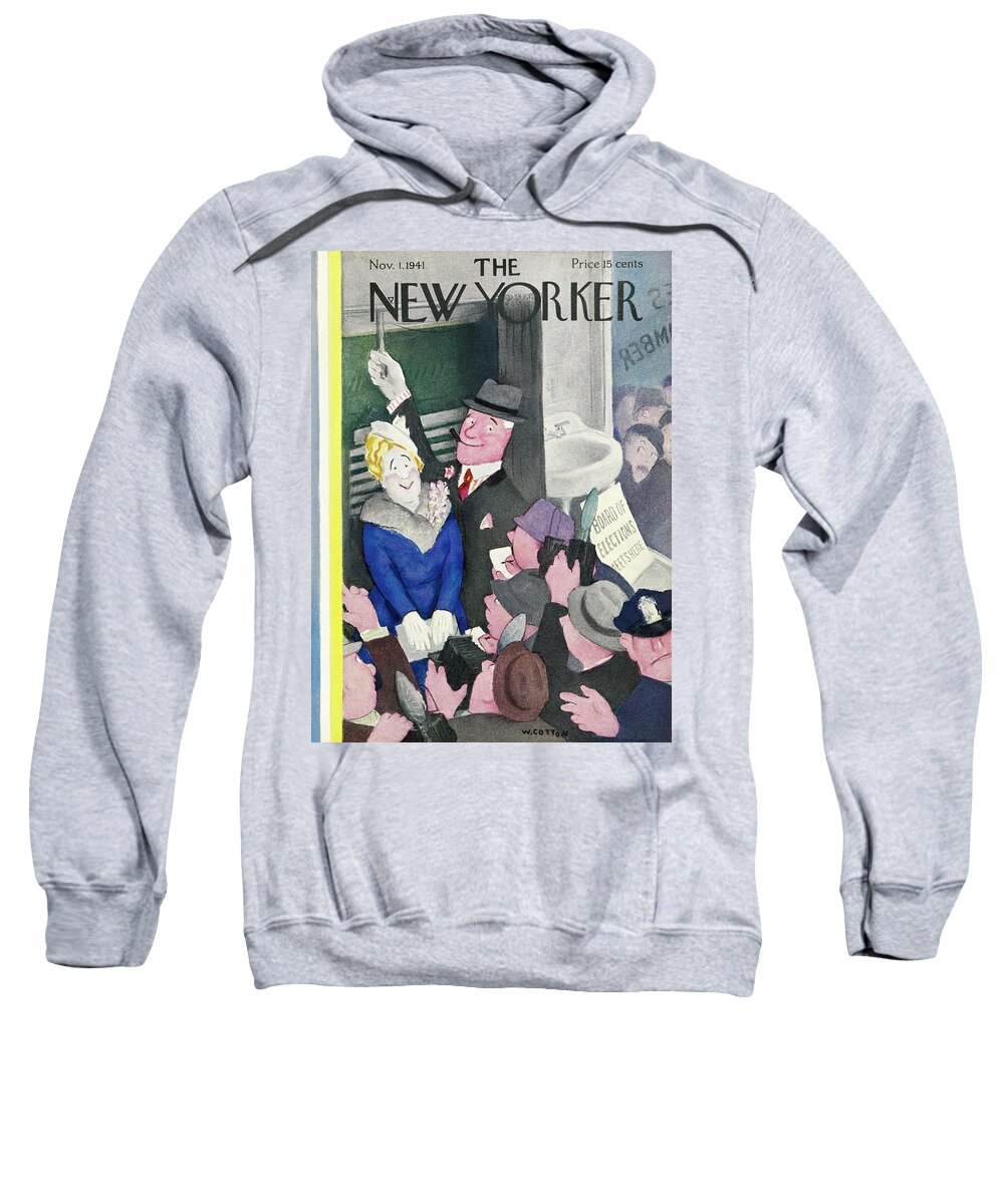 Election Day Sweatshirt featuring the painting New Yorker November 1 1941 by William Cotton