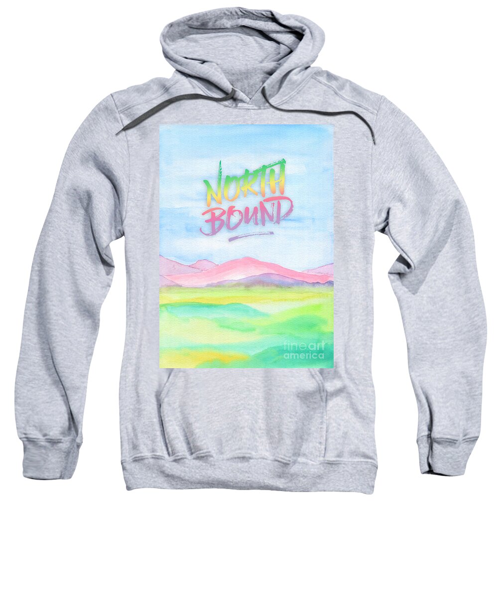 North Bound Sweatshirt featuring the painting North Bound Pink Purple Mountains Watercolor Painting by Beverly Claire Kaiya