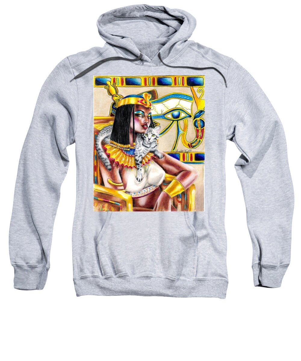 Egyptian Mau Sweatshirt featuring the drawing Nubian Queen by Scarlett Royale