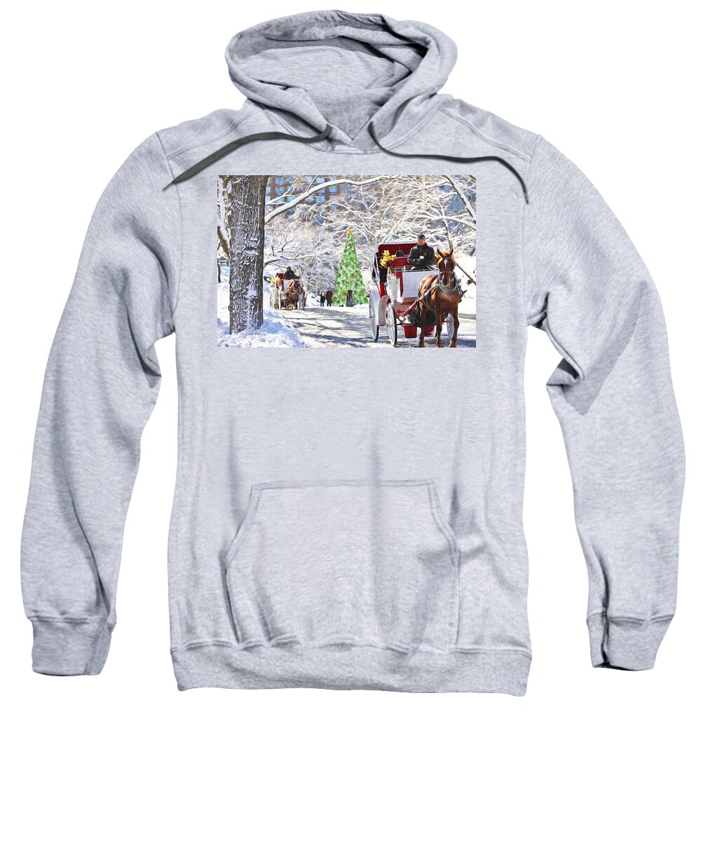 Carriage Rides Sweatshirt featuring the photograph Festive Winter Carriage Rides by Sandi OReilly
