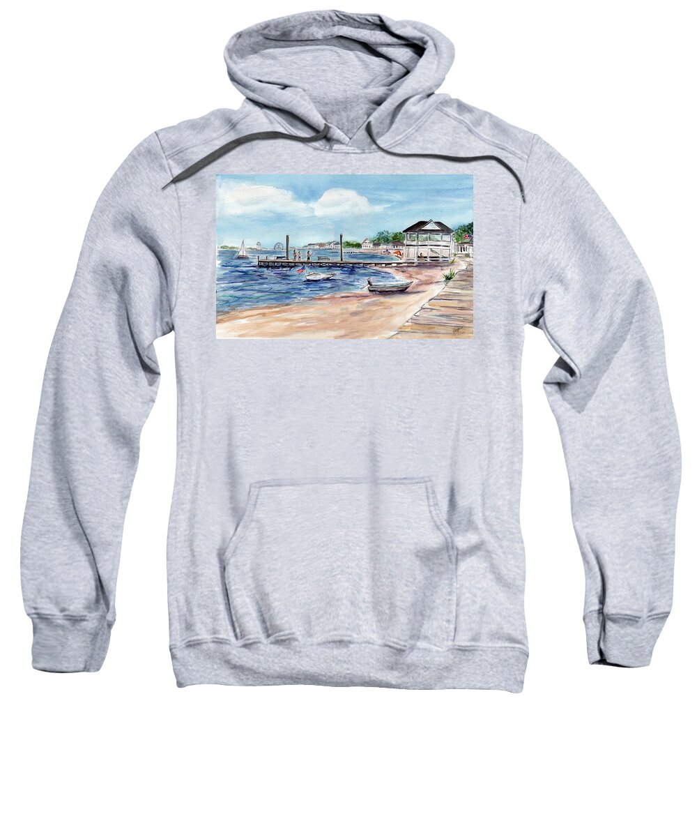 Ocean Gate Sweatshirt featuring the painting Ocean Gate Boardwalk by Clara Sue Beym