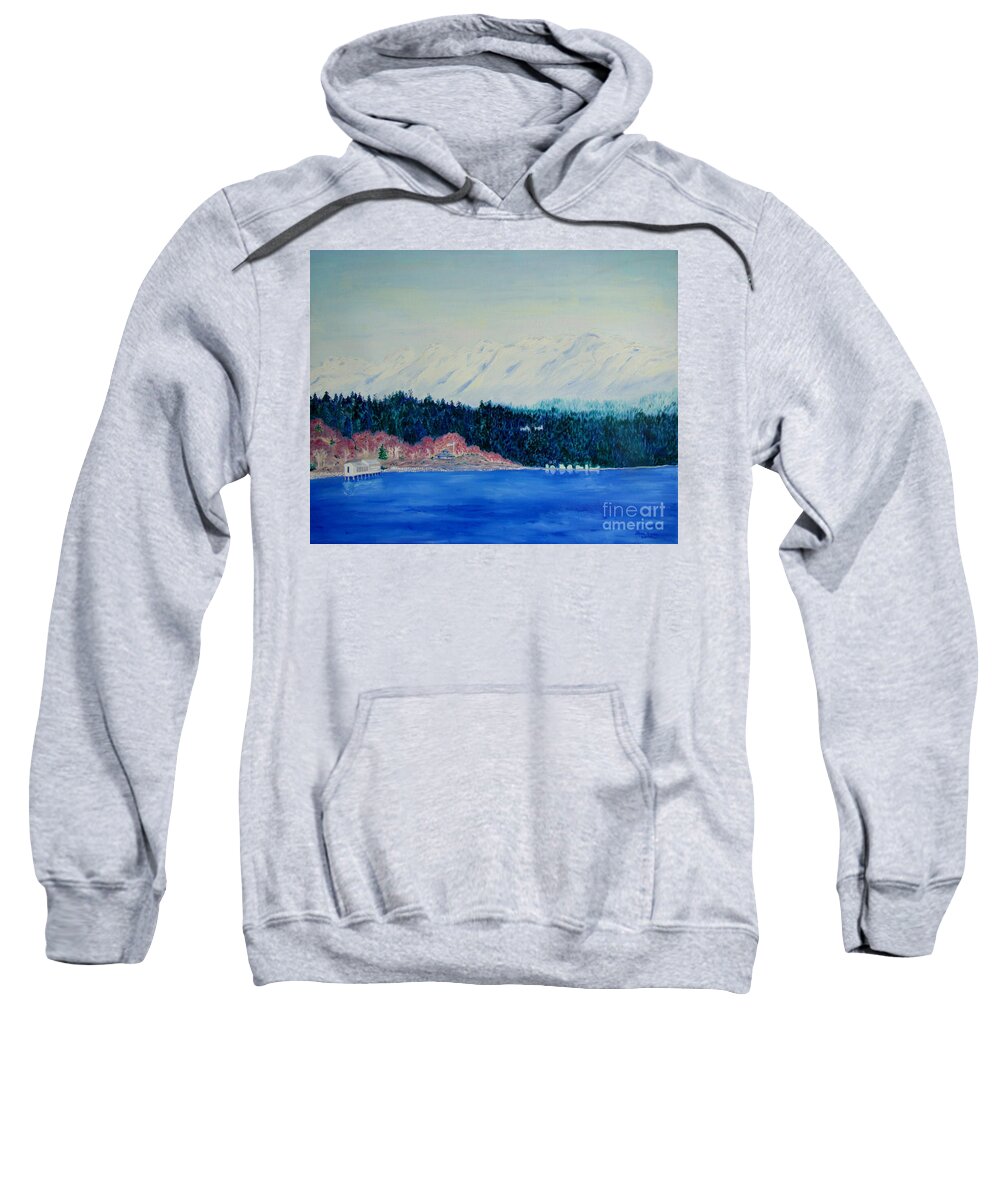 Mountains Sweatshirt featuring the painting Olympic Mt and Pugent Sound by Lisa Rose Musselwhite
